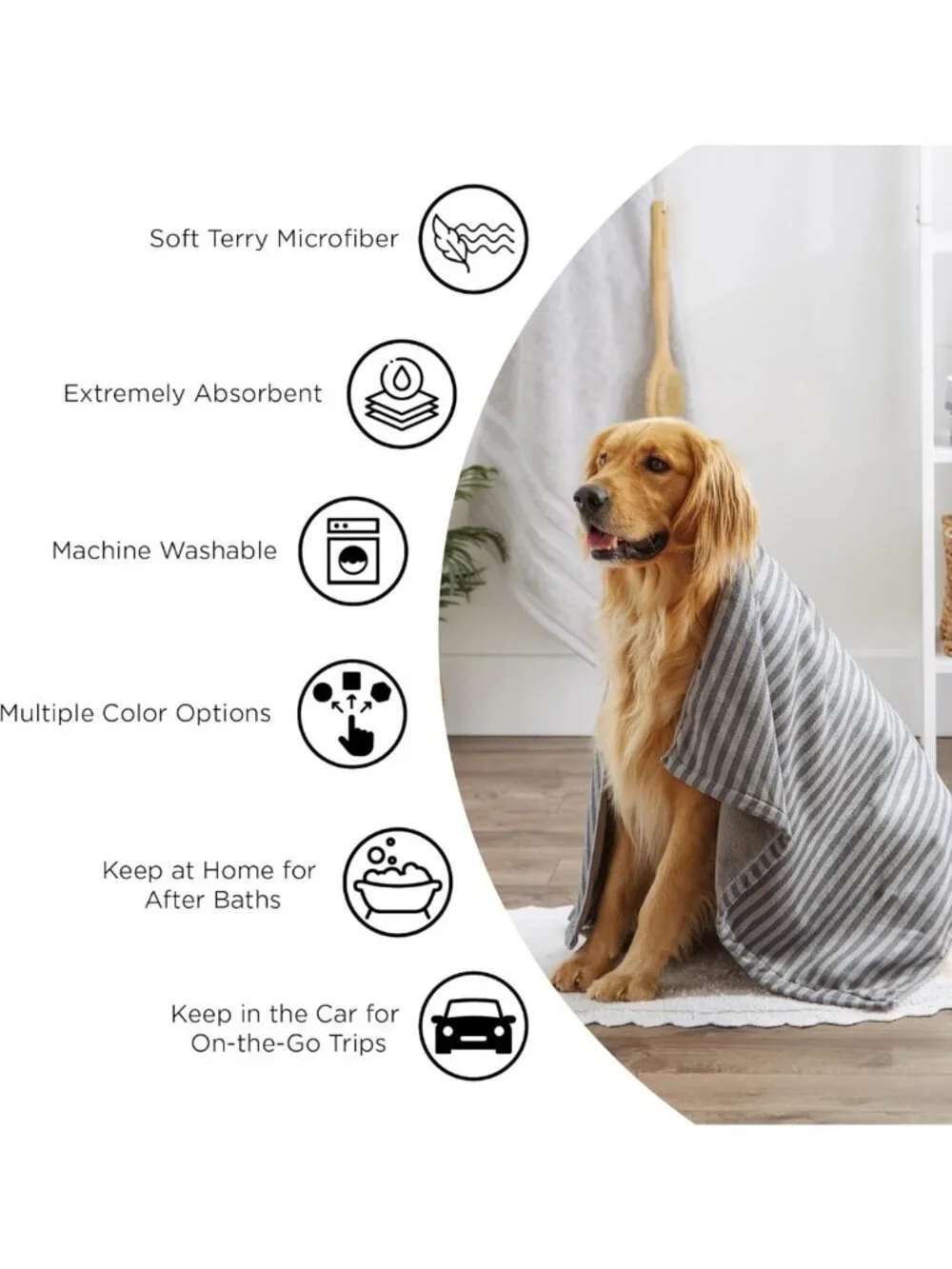X-Large Microfiber Pet Grooming Towel - Soft, Absorbent, Striped Design, 41x23.5